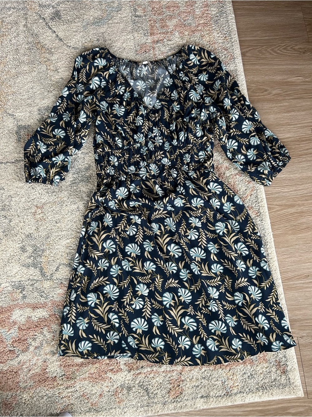 LOFT Navy Blue Floral Midi Dress
